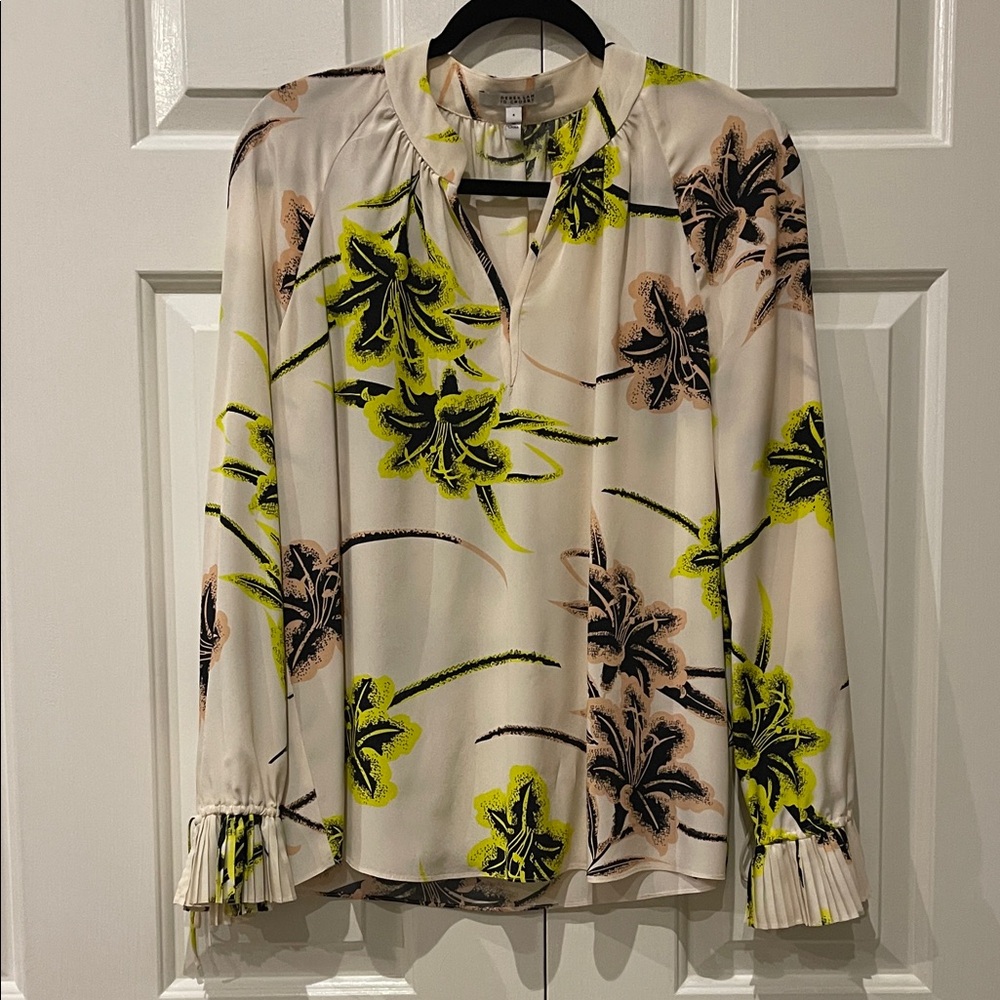 Cream and Green Floral Blouse